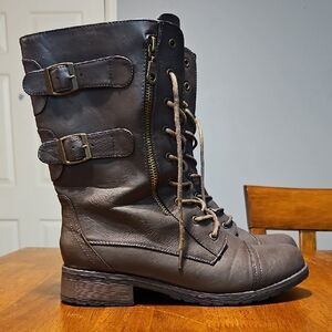 BAMBOO Dark Brown Combat Boots